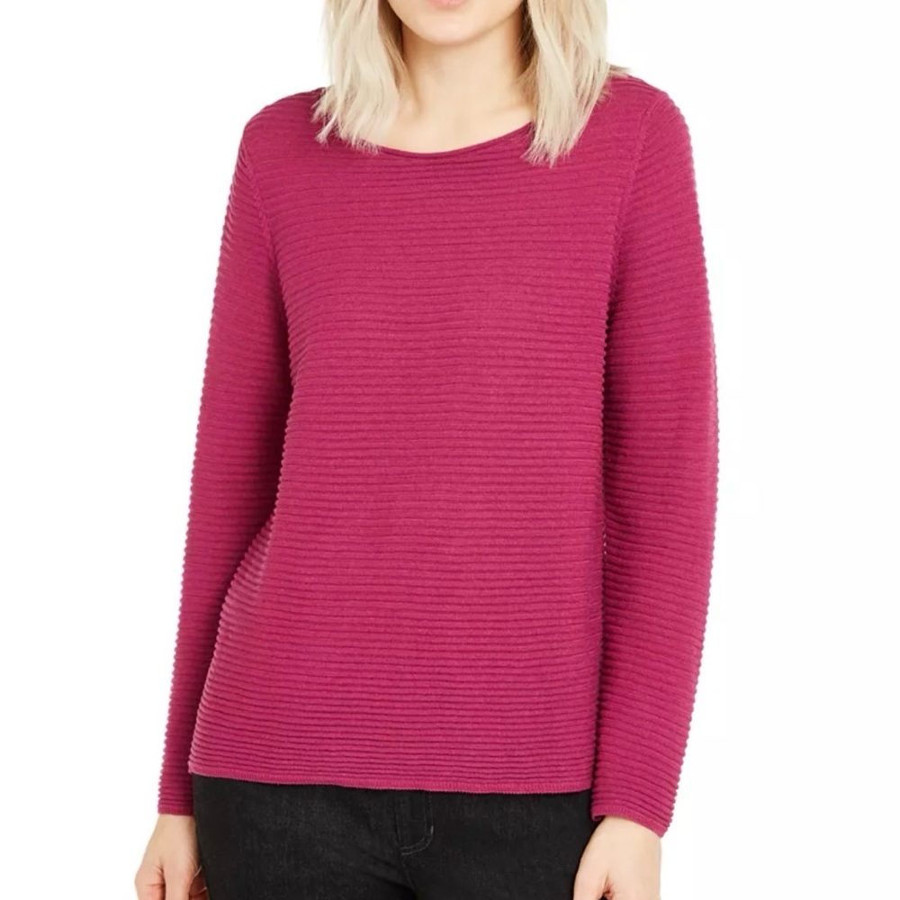 Eileen Fisher Ottoman-Rib Sweater Ribbed Pink Sweater Crew Neck Size XL